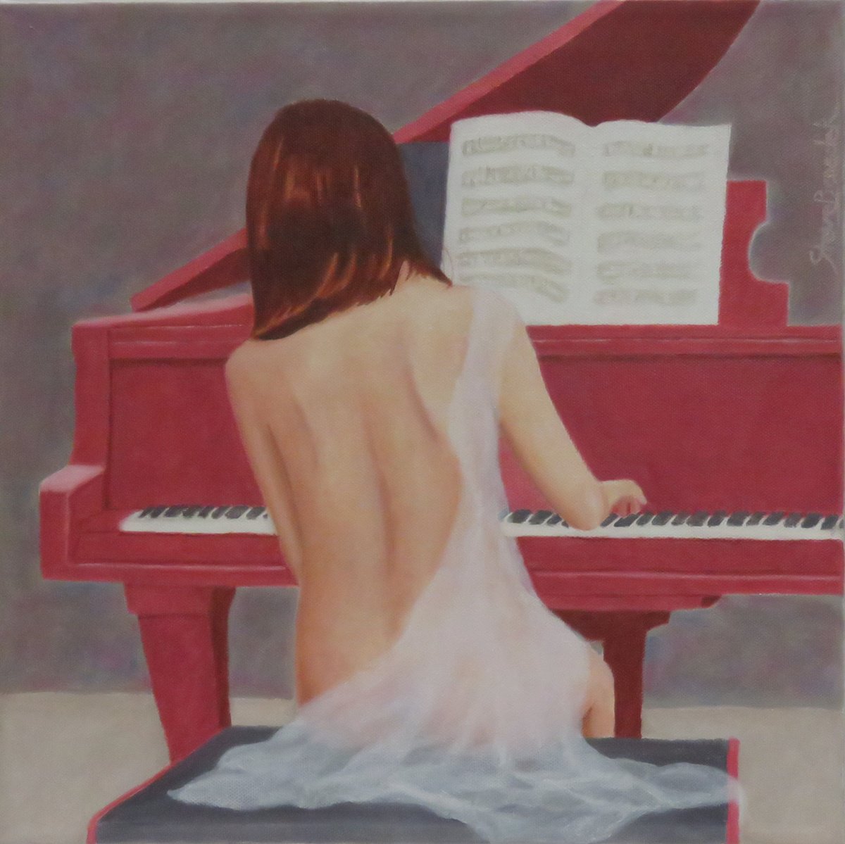 Photorealistic Oil Painting , Marina At The Piano #2 By Stephen Benedek, 14 X 14, Artwork For Sale On Artfinder