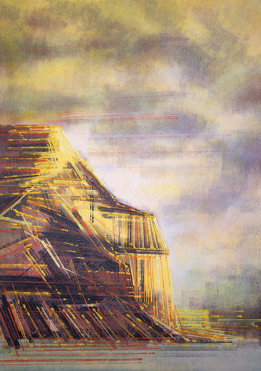 Impressionistic Landscape Acrylic Painting By Marc Todd, 17 X 23", Golden Coastal Cliffs, Original Artwork