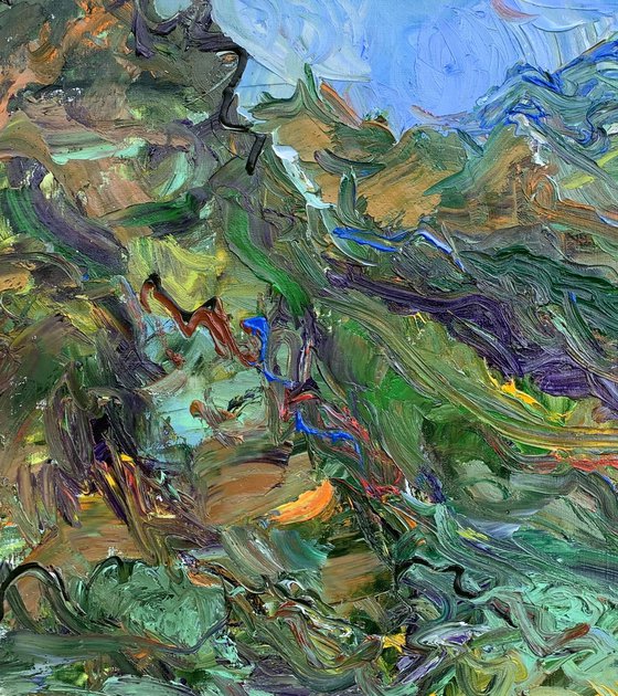 MOUNTAIN LANDSCAPE - landscape art, Caucasus, mountainscape, mountain, expressive  73x92