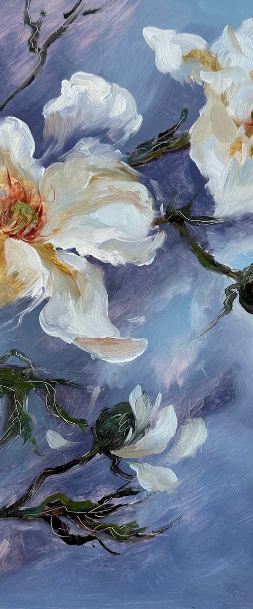 White Anemone flowers and thunder sky by Anna Bogushevskaya