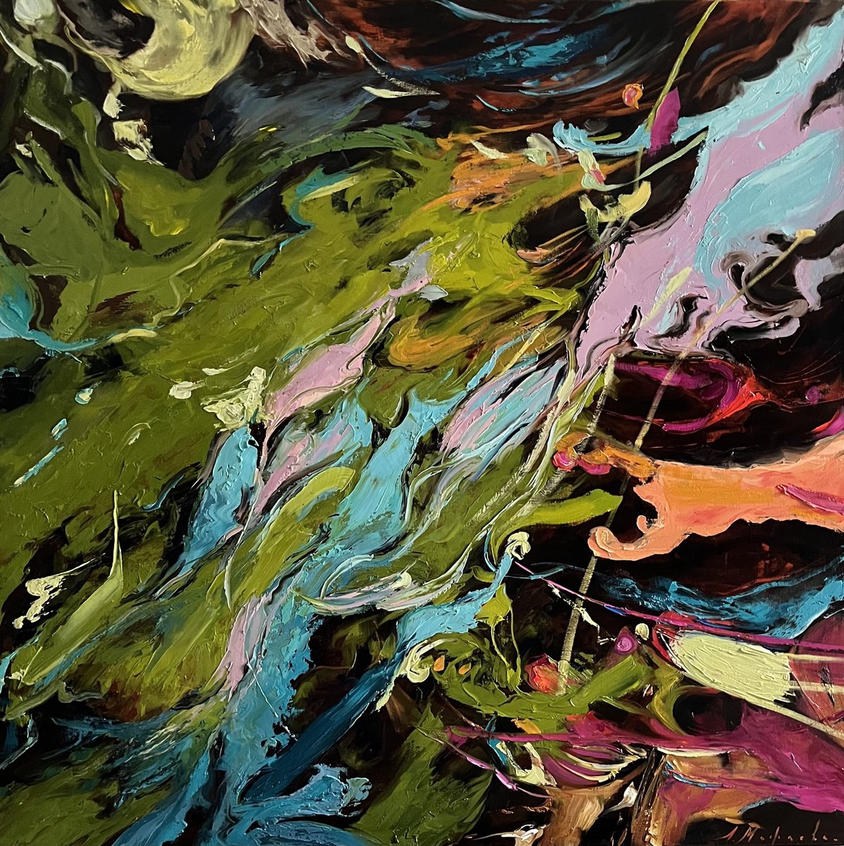 Organic Abstract Oil Painting By Elena Mashajeva-Agraphiotis, 39 X 39, Nature