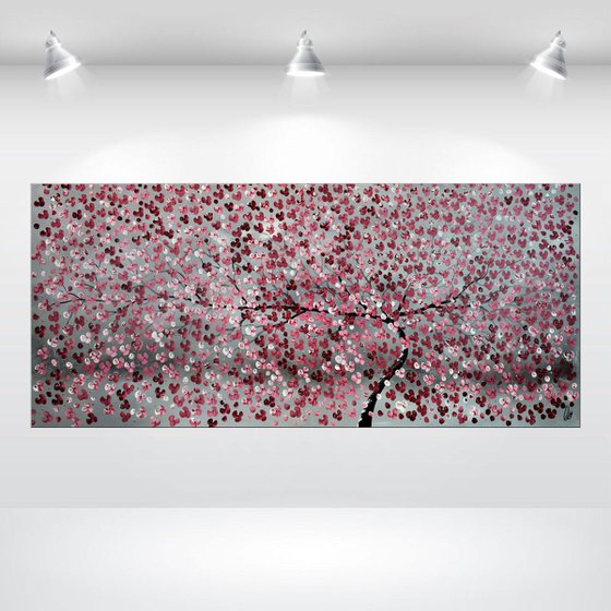 Blooming Tree II - Supersize acrylic abstract painting cherry blossoms nature painting canvas wall art