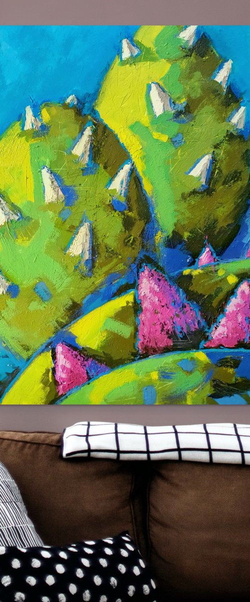 Abstract Green & Violet Rhythm by Evgen Semenyuk