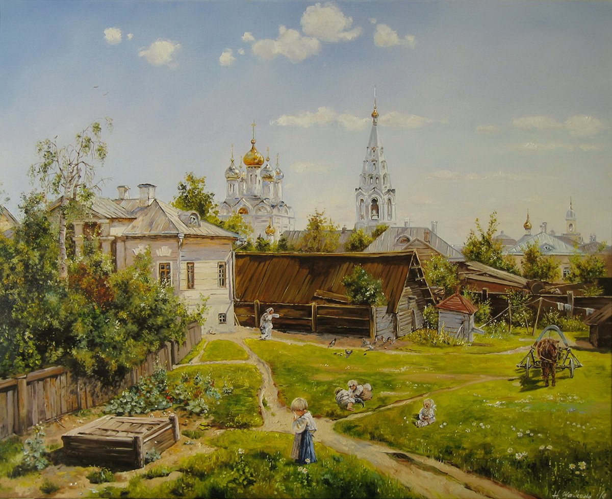 Impressionistic Landscape Oil Painting By Natalia Shaykina, 31 X 26", Sunlit Village And Church View, Original Artwork