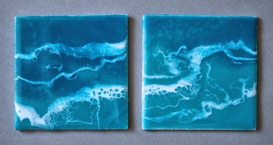 Mini diptych "Blue lagoon" - original seascape artwork, set of 2