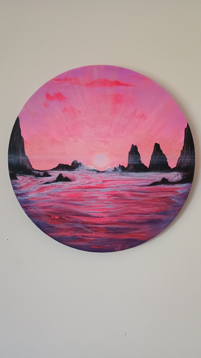 Landscape Acrylic Painting By Zoe Adams, 12 X 12", Sunset Sea Cove., Original Artwork