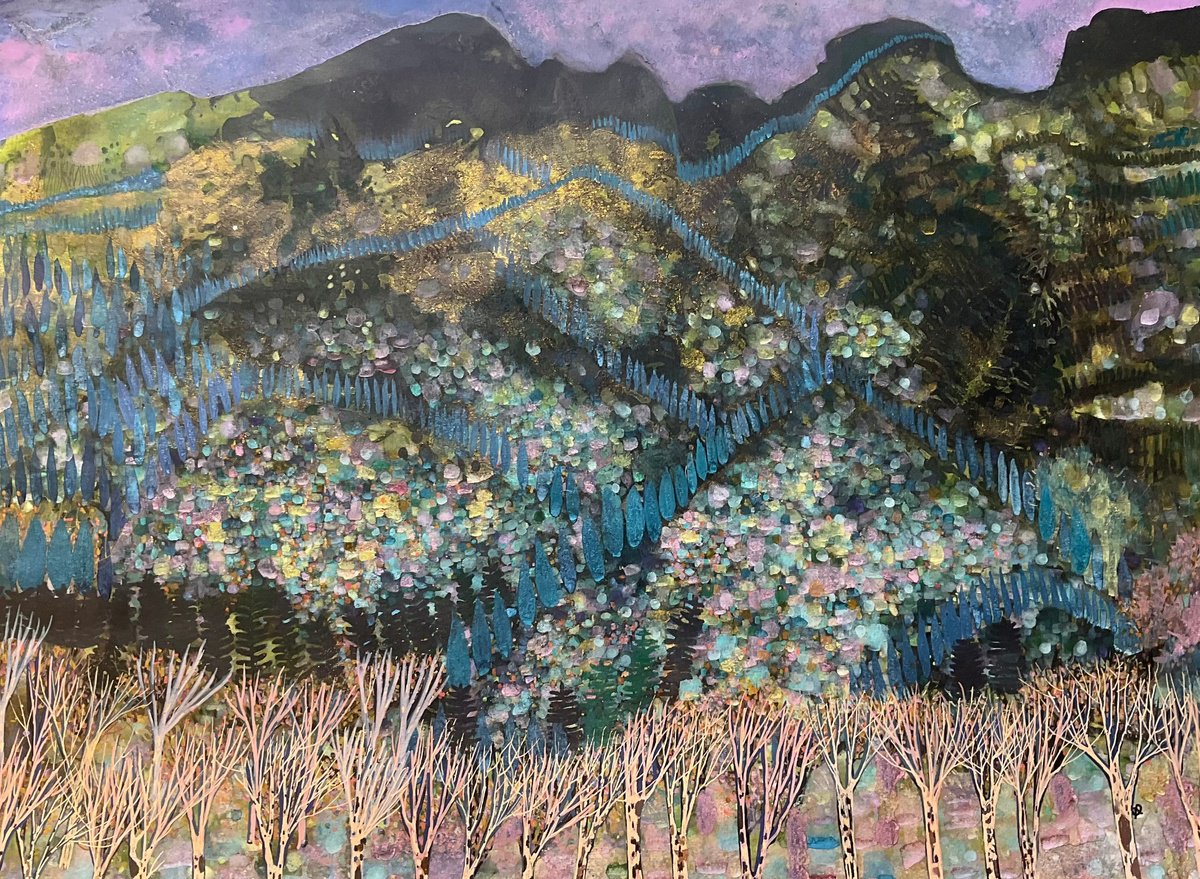 Abstract Landscape Watercolour By Gwendolyn Fleming, 27 X 20, On The Way To Glen Coe, Original Artwork