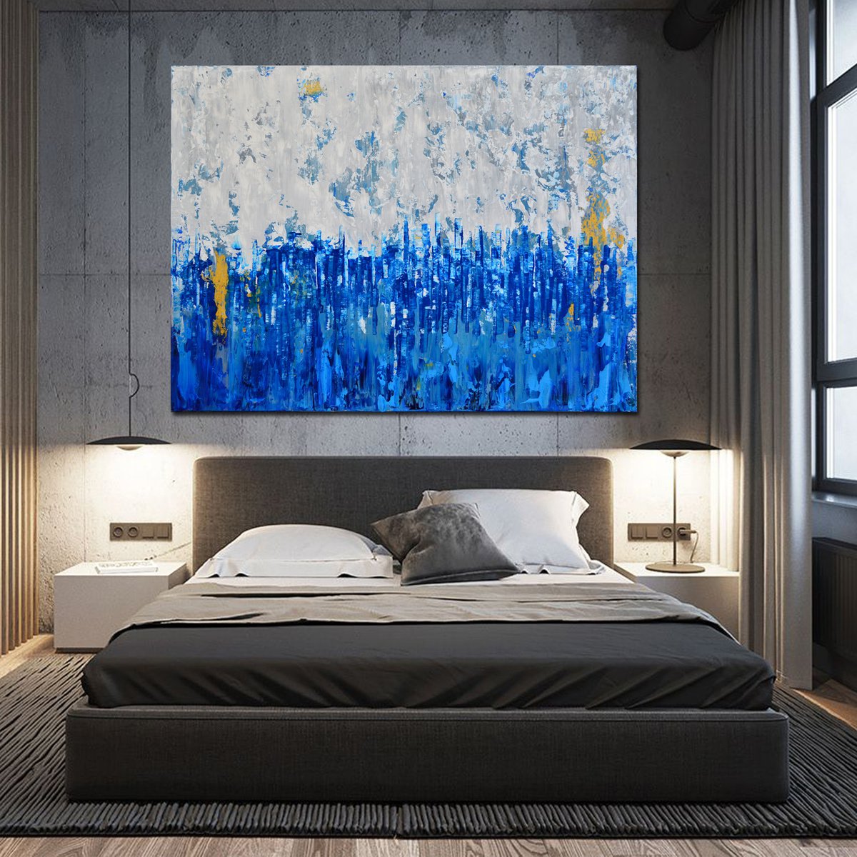 Abstract - Blue Noise 1 - Original Modern Abstract Painting Art on Large Canvas by Jakub DK - JAKUB D KRZEWNIAK