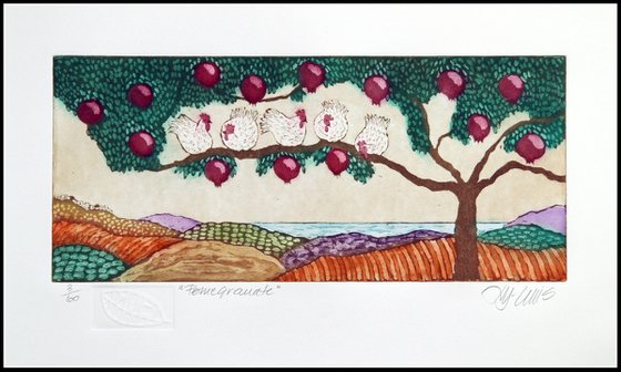 Pomegranate tree, aquatint etching,