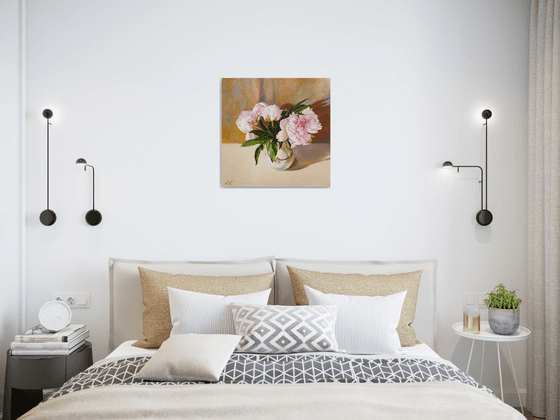 "Evening peonies." still life peony old vase summer  liGHt original painting  GIFT (2020)