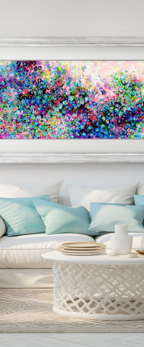 Sunrise Forget Me Not Myosotis Flower Field by Soos Roxana Gabriela