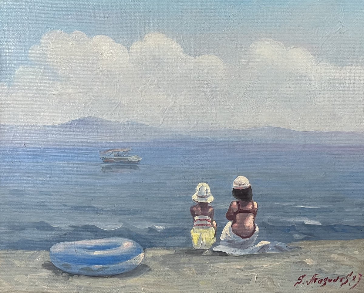 Impressionistic Landscape Oil Painting By Samvel Atasunc, 12 X 9", On The Shore Of Sevan, Original Artwork