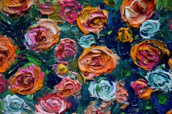 Original floral oil painting Roses splash