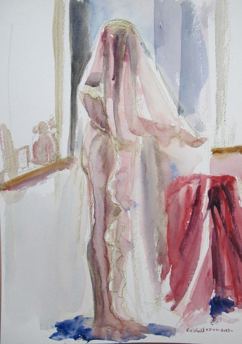 Standing nude under a veil by Rory O’Neill