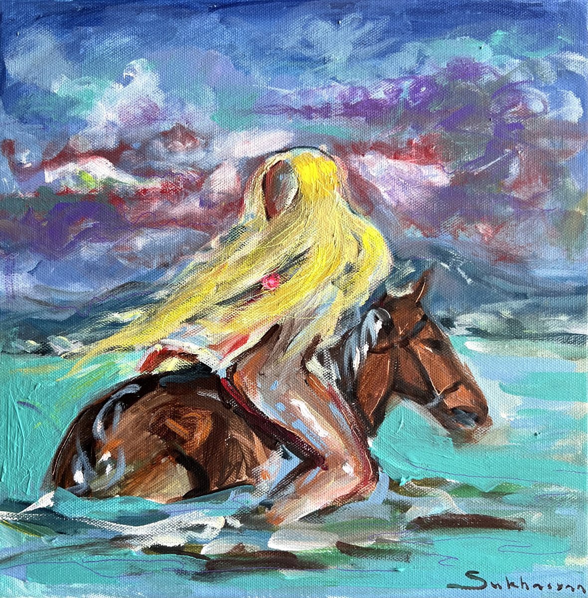 Impressionistic Portrait Acrylic Painting By Victoria Sukhasyan, 12 X 12", Untitled, Original Artwork