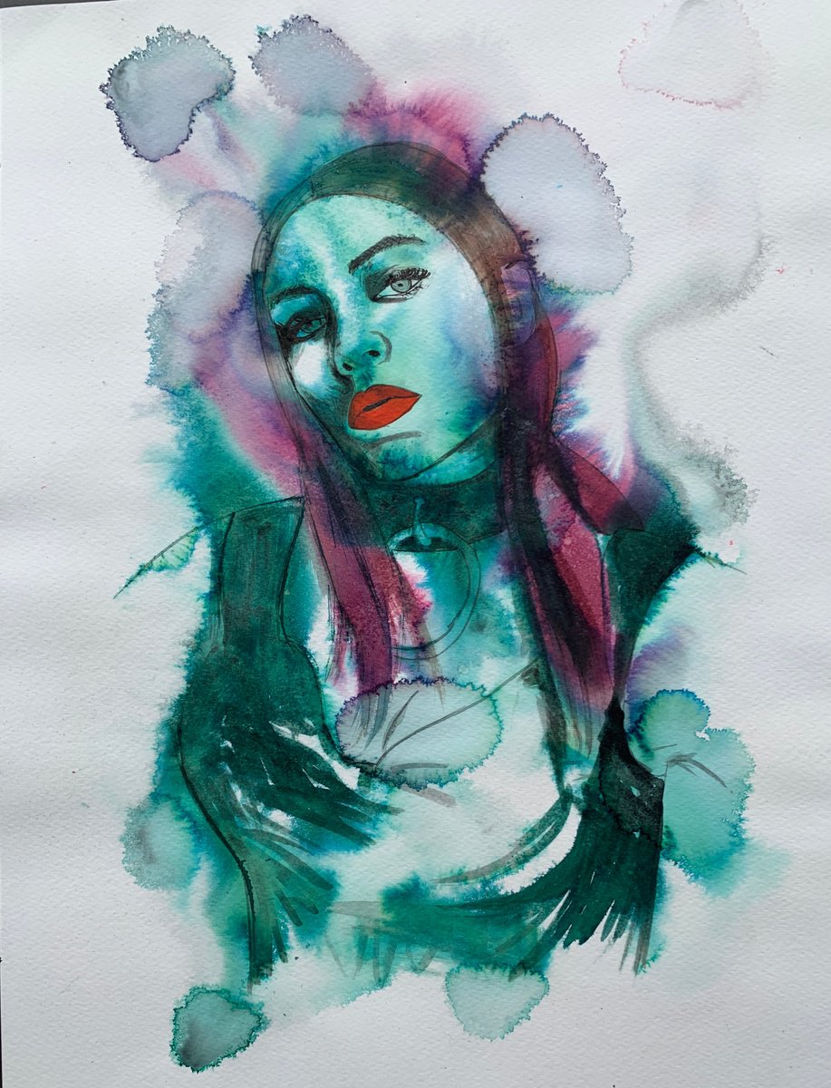 Illustrative Portrait Painting By Dianne Bowell, 11 X 15, Just, Original Artwork