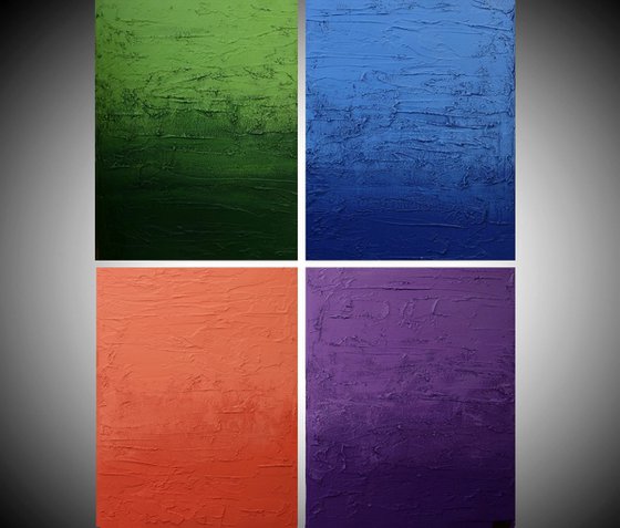 Colour Blocks impasto edition triptych 4 panel wall art green blue orange purple gift 4 panel canvas wall abstract canvas pop abstraction 72 x 24