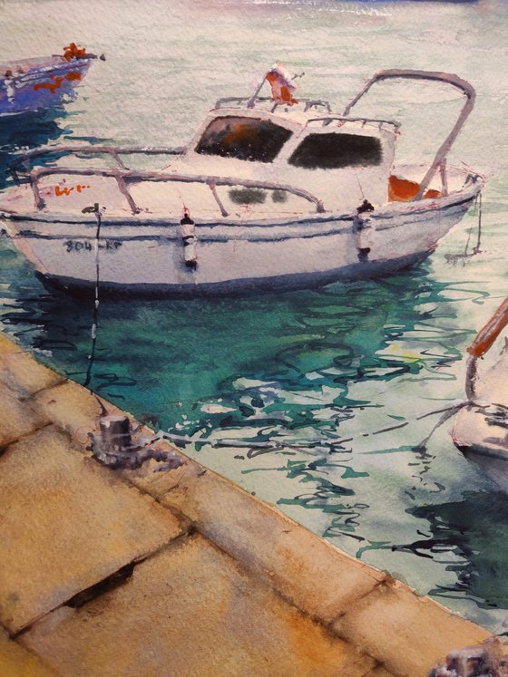 Capodistria watercolor painting (2019) | Original Hand-painted Art Small Artist | Mediterranean Europe Impressionistic