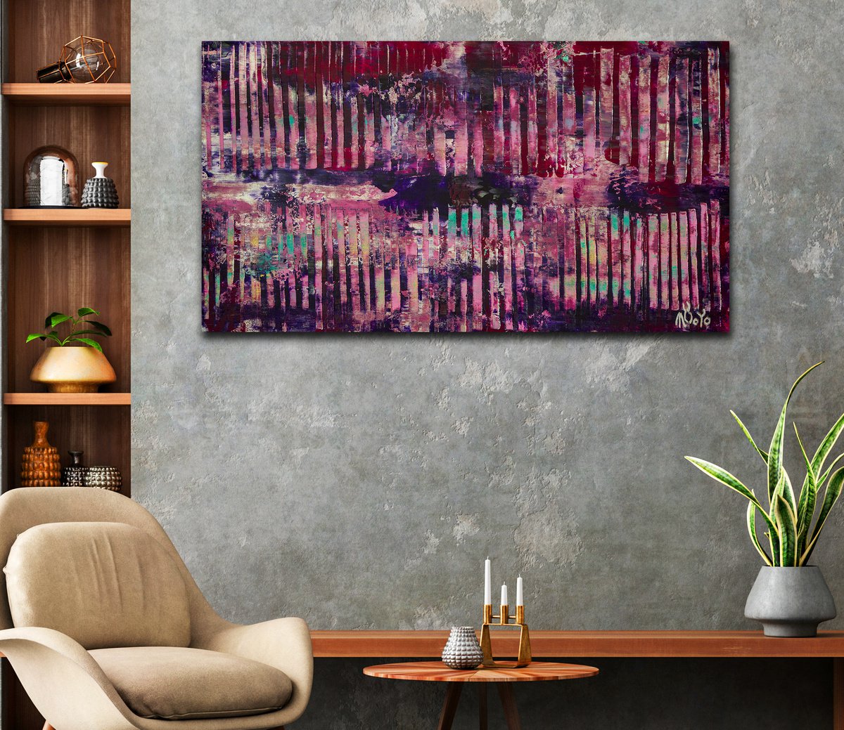 Abstract Acrylic Painting By Nestor Toro, 35 X 18", Behind The Landscape 2, Original Artwork