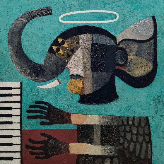 Elephant playing the song of his death on a piano made with ivory keys