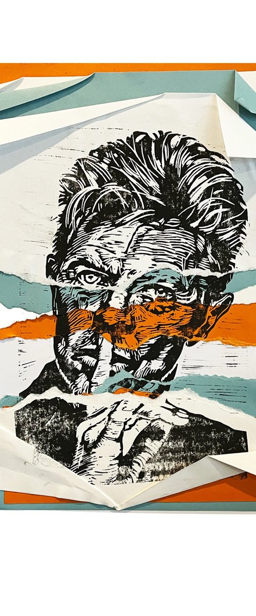 Torn Paper Collage Bowie by Steve Bennett