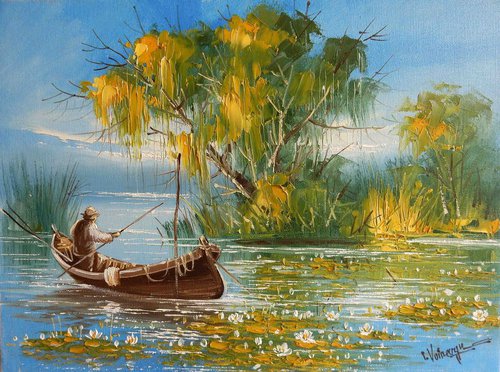Landscape with fisherman by Voineagu Ion