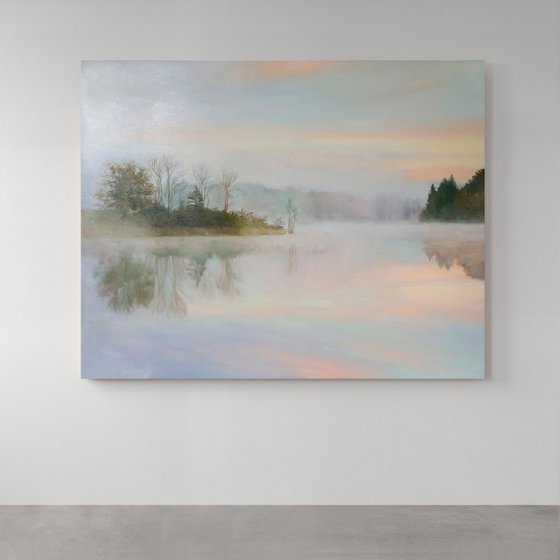 "River Fog 3" River blue oil landscape