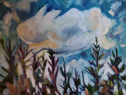 the cloud that looked like a rabbit, original oil painting 16x20 landscape by Lydia Knox