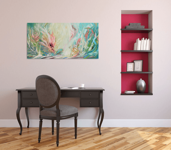 Large Abstract Flowers Acrylic Painting on Canvas with Texture. Abstract Landscape Contemporary Impressionism. Artwork for Livingroom or Bedroom