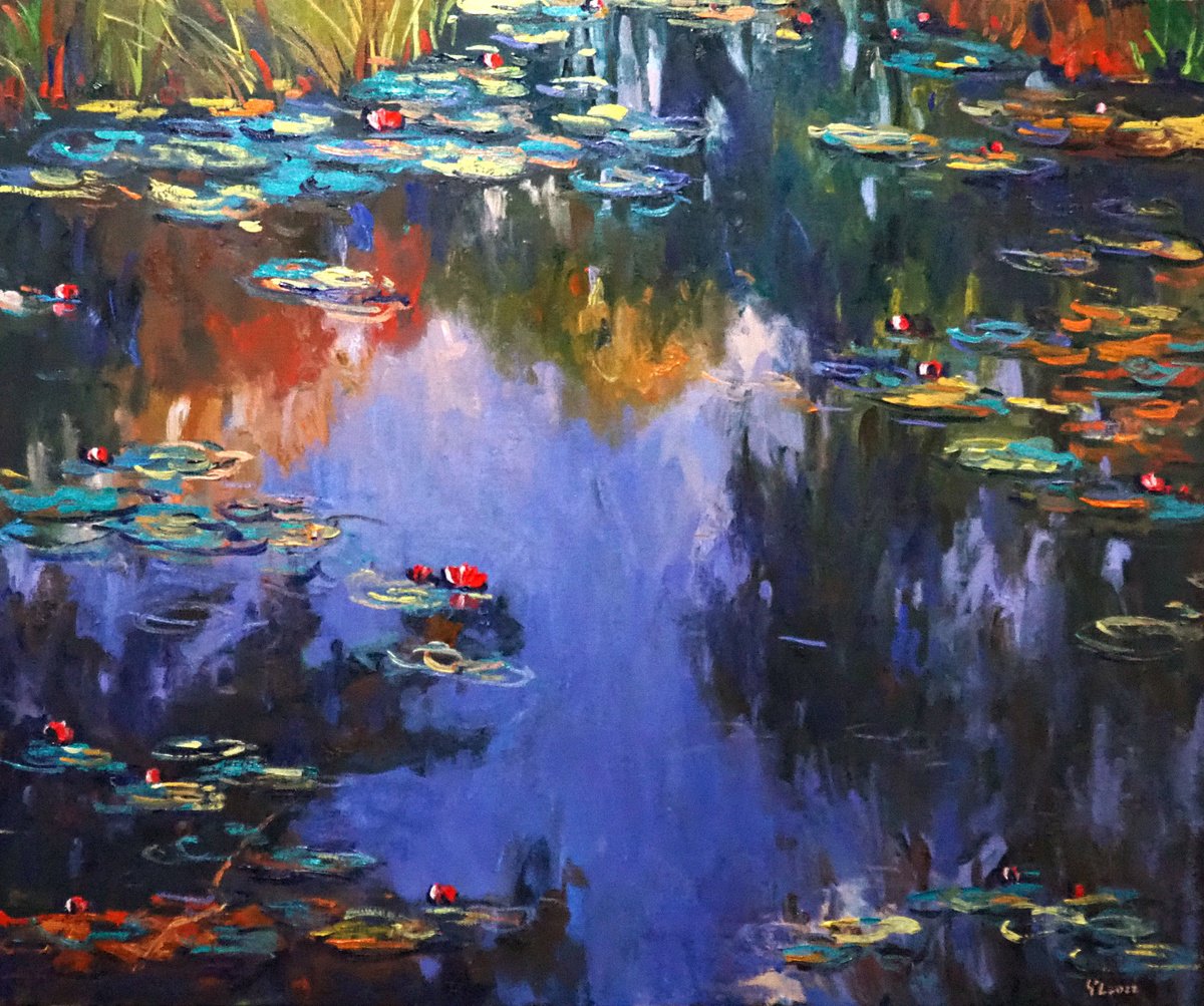Impressionistic Landscape Oil Painting By Yuanyuan Liu, 26 X 21", Water Lilies, Original Artwork