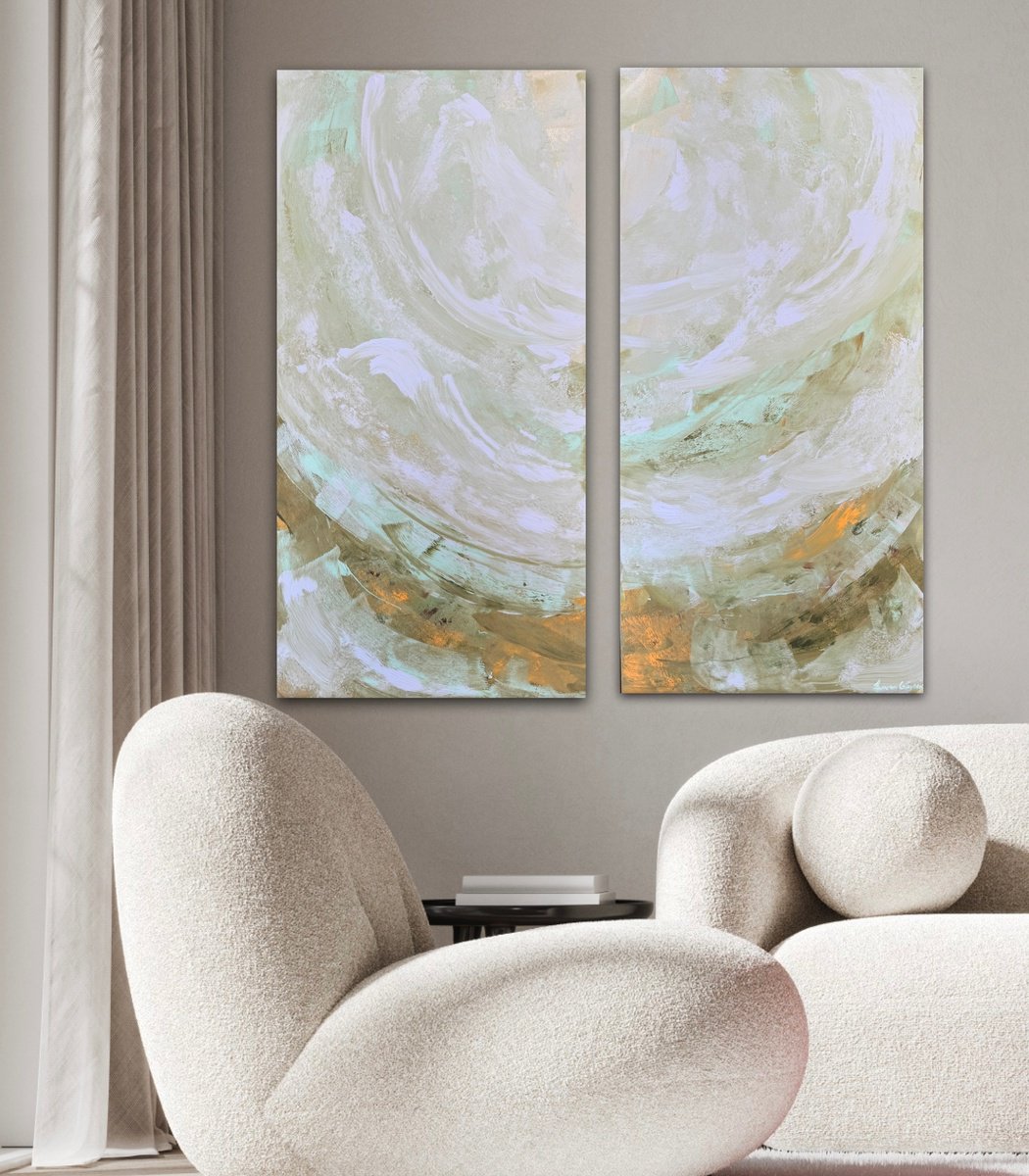 Abstract Landscape Acrylic Painting By Ivana Gigovic, 20 X 39, Lunar Waters No 3, Original Artwork