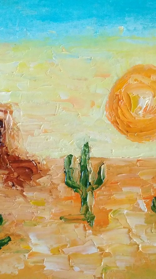 Desert Painting Landscape Original Art Tucson Arizona Cactus Artwork Saguaro Wall Art by Yulia Berseneva