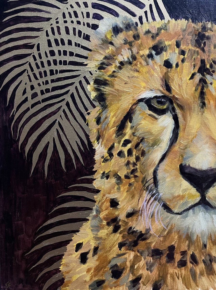 Illustrative Animal Oil Painting By Alona Vakhmistrova, 18 X 24, Guepard, Original Artwork