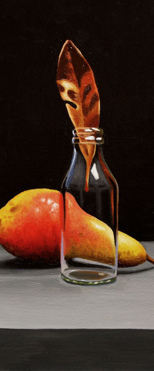 Pear, Bottle and Leaf by Dietrich Moravec