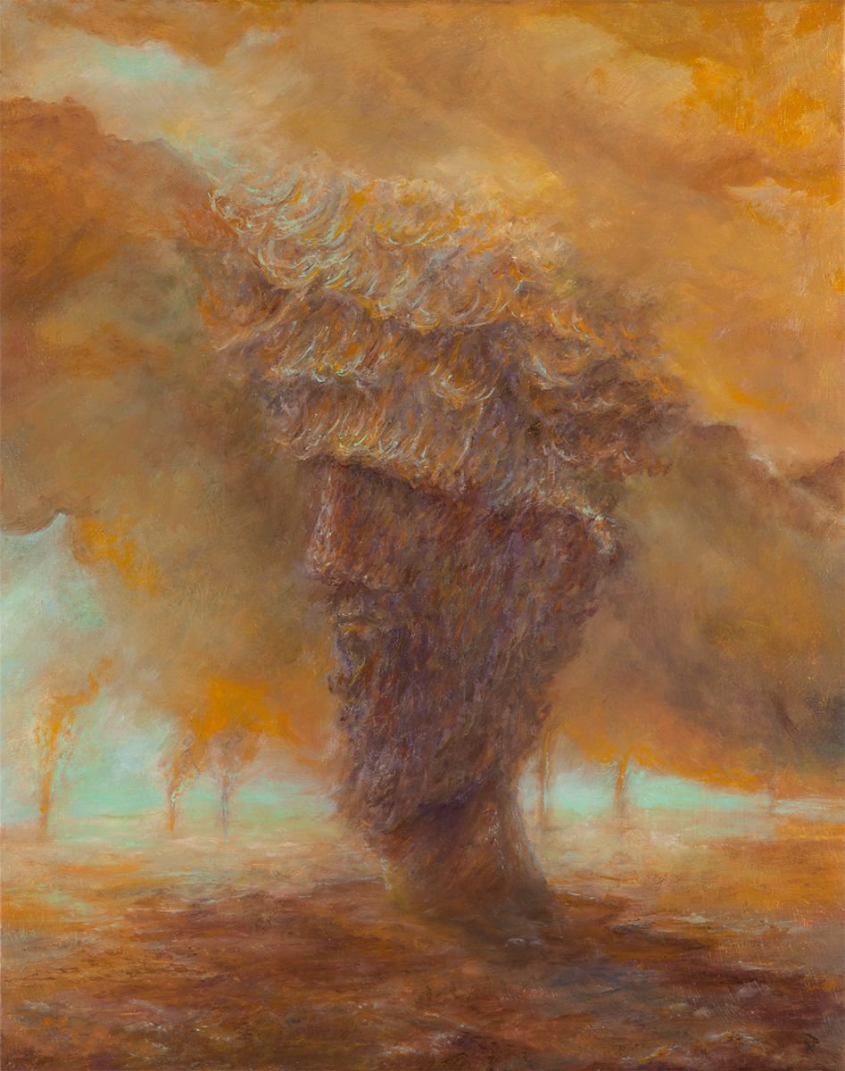 Surrealistic Landscape Oil Painting By Nikolina Petolas, 16 X 20", Sleepers Iii, Original Artwork