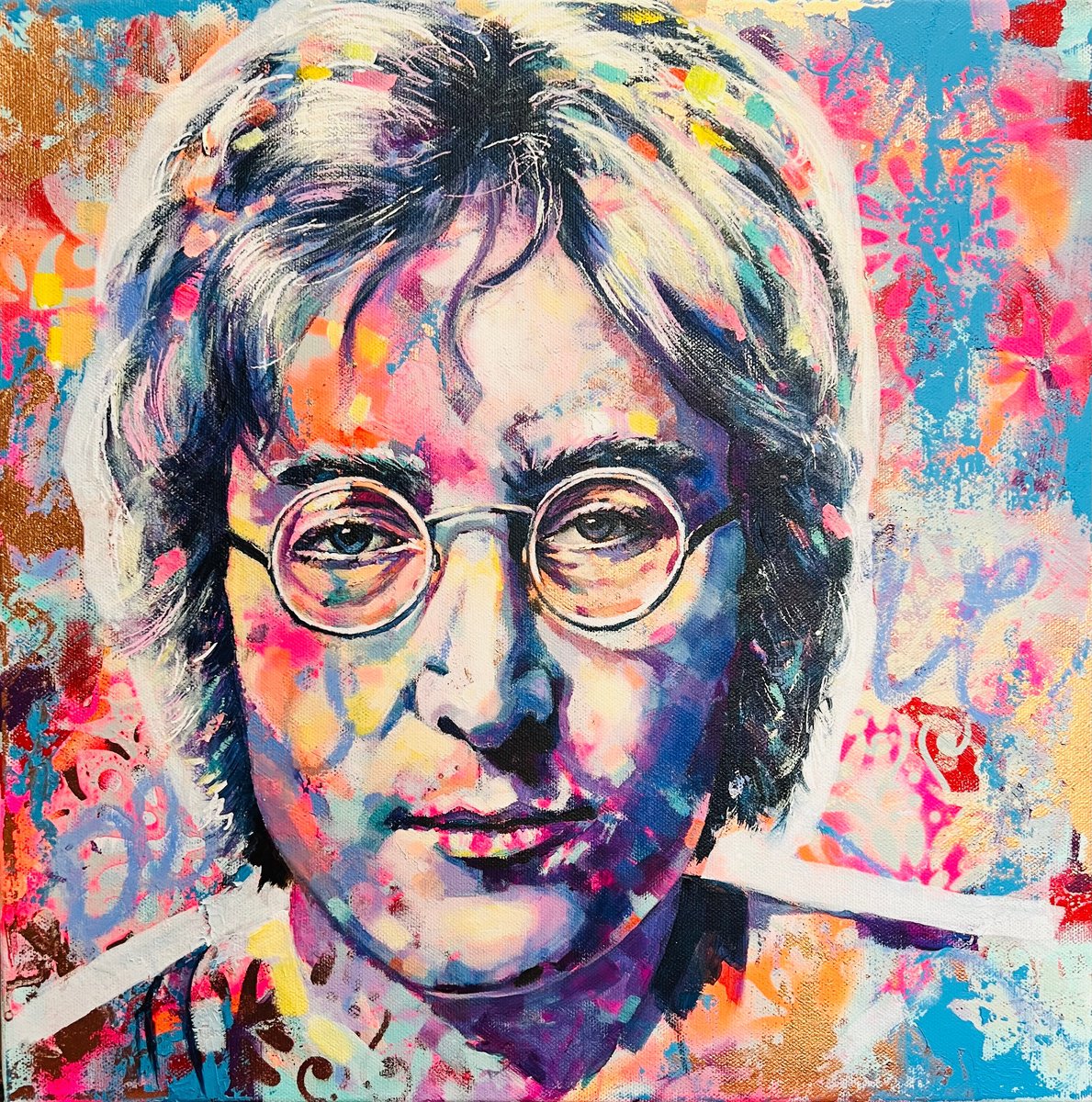 Expressive Portrait Acrylic Painting By Kirsten Todd, 16 X 16", Iconic - John Lennon, Original Artwork