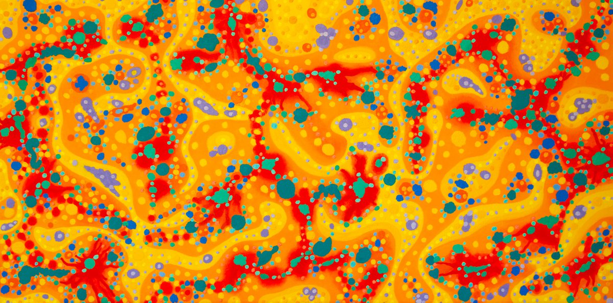 Organic Abstract Oil Painting By Josephine Window, 48 X 24", Golden Light, Original Artwork