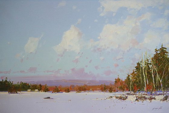 Winter in New Hampshire, oil painting, One of a kind, Signed, Handmade artwork