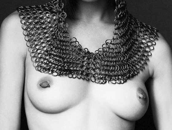 Lady with chainmail. Nude