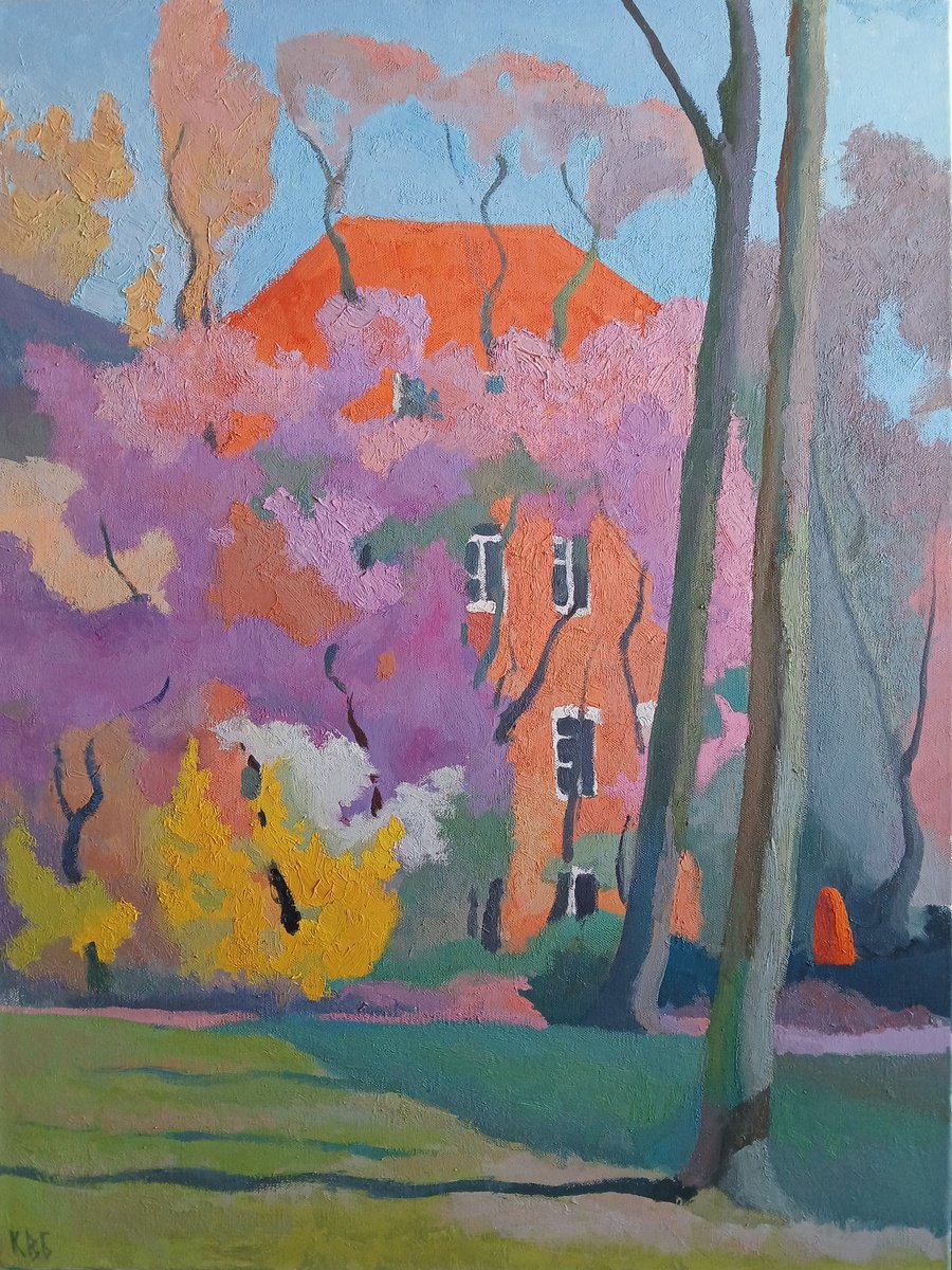 Impressionistic Landscape Oil Painting By Vasyl Koval, 24 X 31", April, Original Artwork