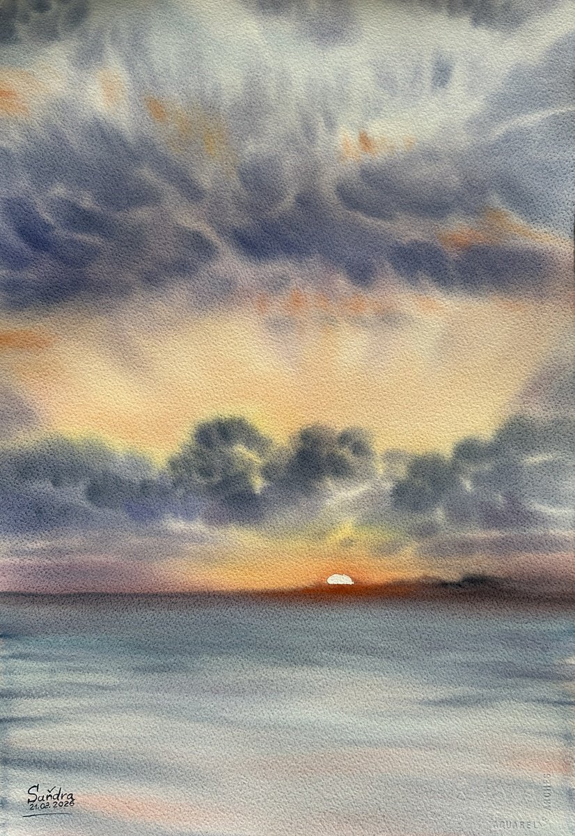 Impressionistic Watercolour , Light Through The Clouds By Oleksandra Padushyna, 15 X 23, Artwork For Sale On Artfinder