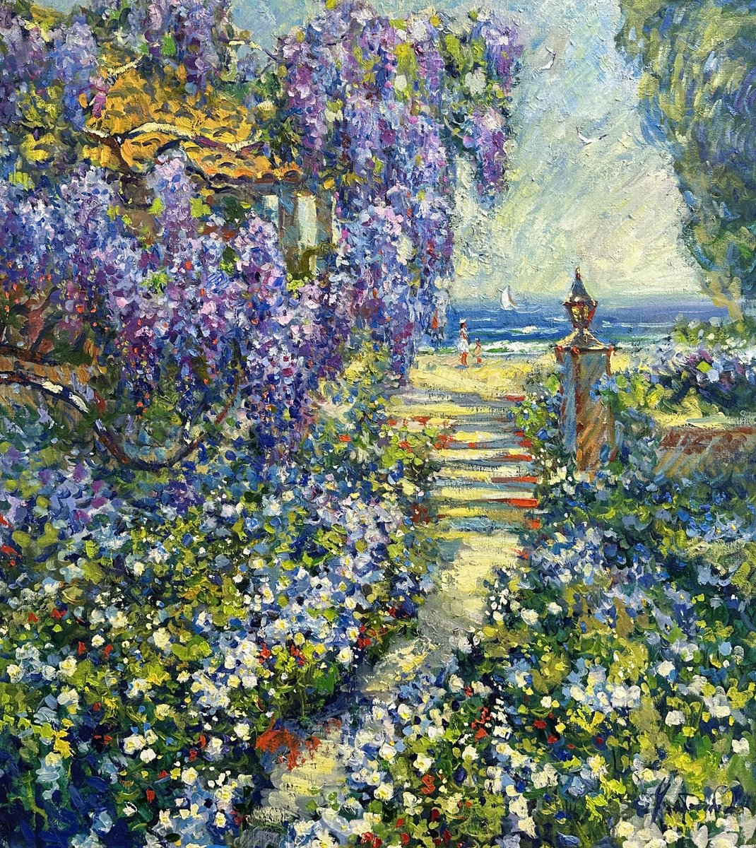 Impressionistic Landscape Oil Painting By Andrii Chebotaru, 35 X 39, Wisteria Antibes. France., Original Artwork
