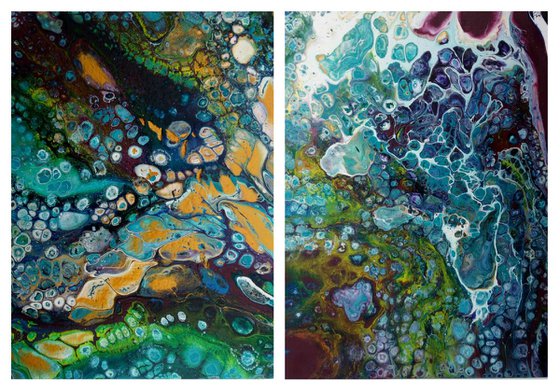 Into the deep, 25% Off , Set of 2 paintings, Ready to hang.