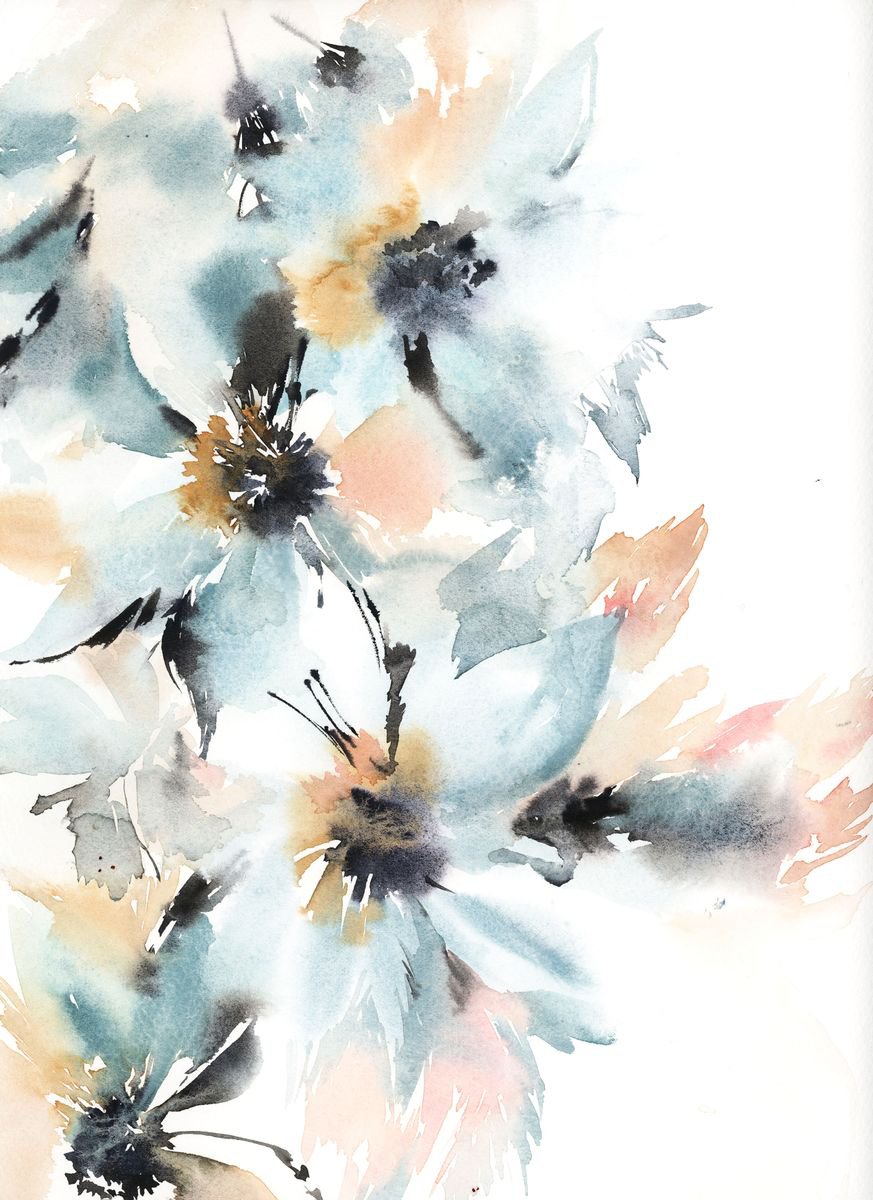 Abstract flowers watercolor painting by Sophie Rodionov