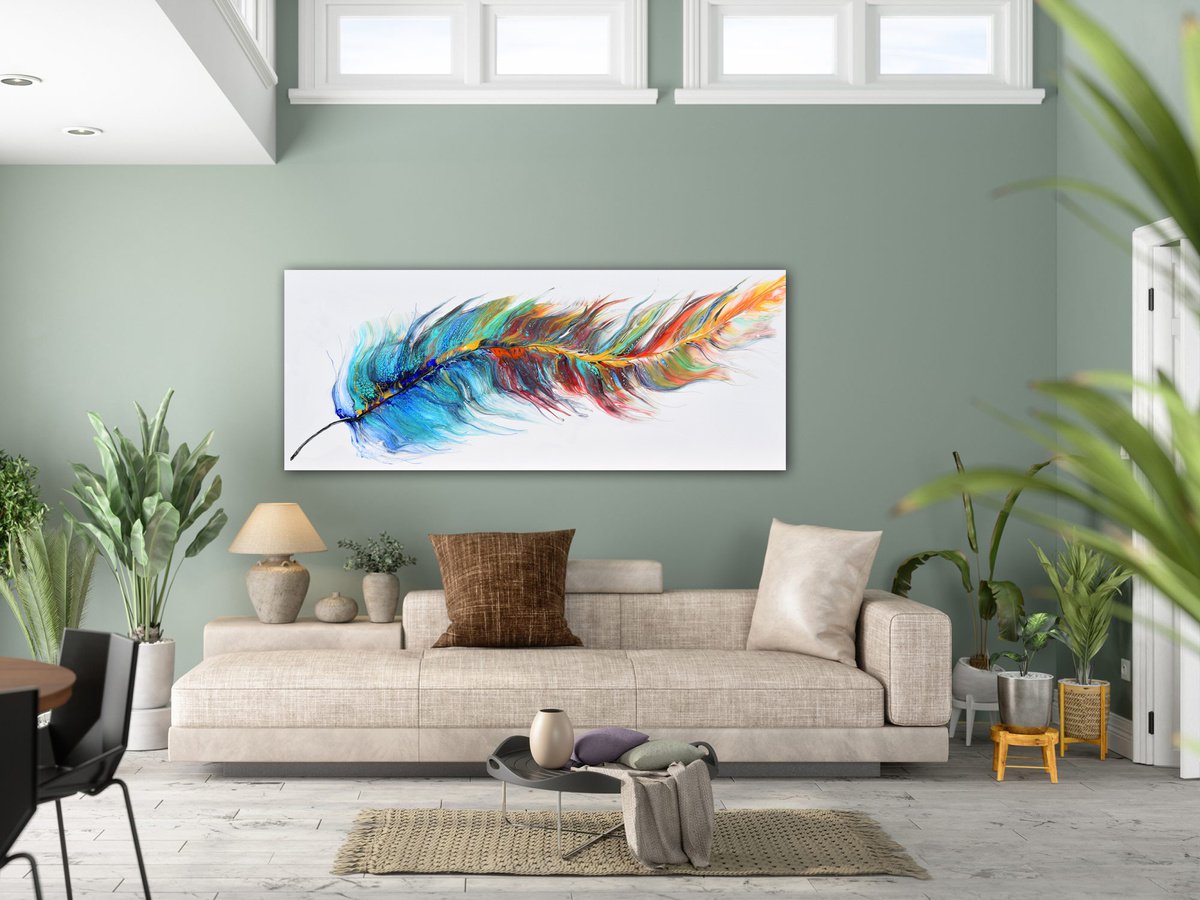 Magic Feather - Large Painting 72 x 30 by Nataliya Stupak