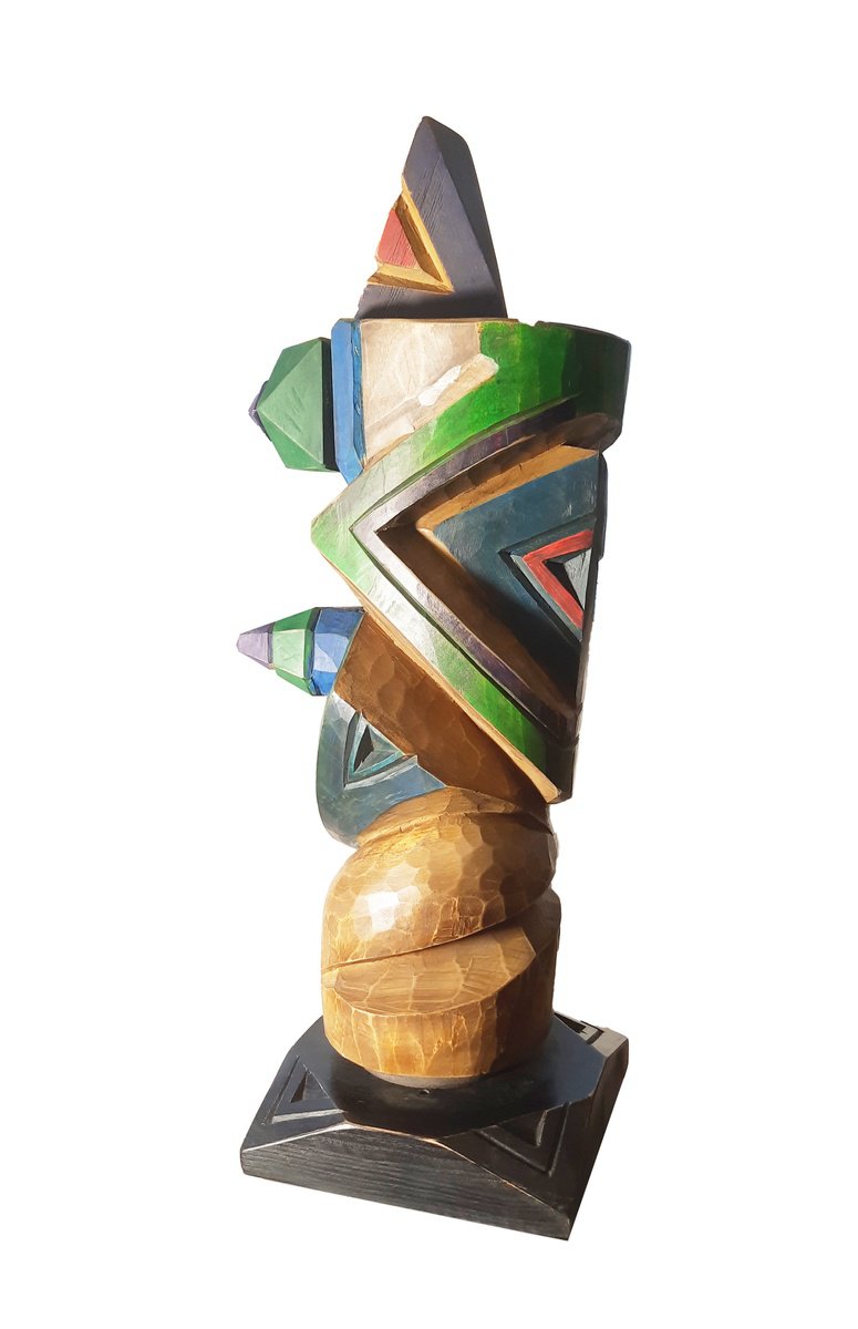 Expressive Abstract Wood Sculpture By George Troyanov, 12 X 20, Totem Pole, Original Artwork