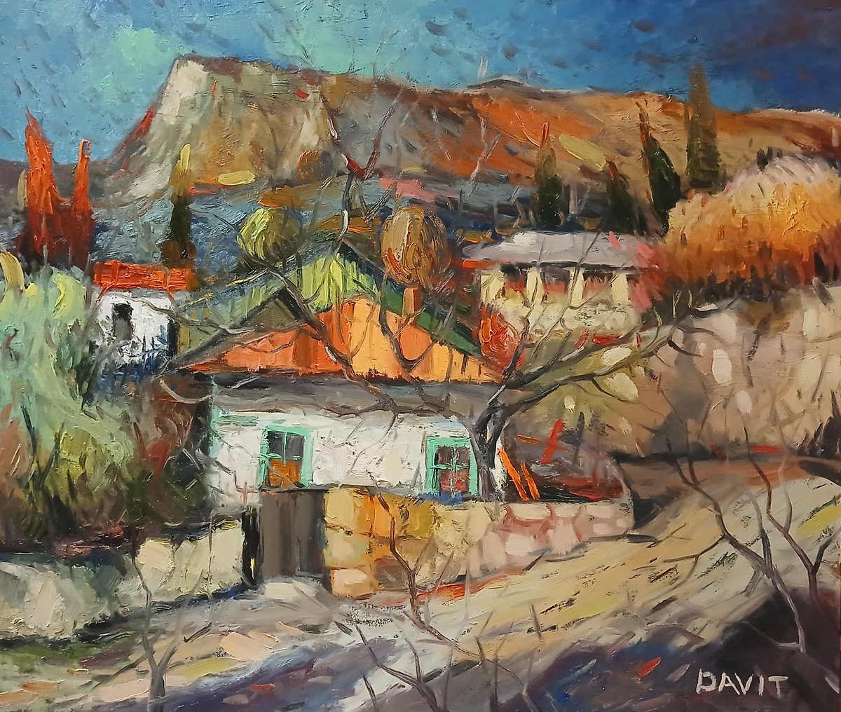 Village Under The Golden Ridge By Davit Arstamyan, 28 X 24, Artwork For Sale On Artfinder