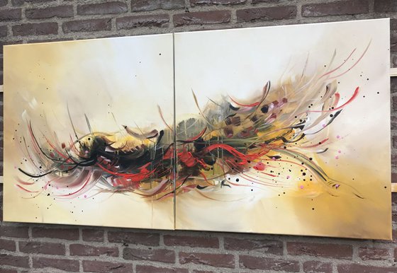 " Adventure" Acrylic painting 70x140 cm ( 28x55") two canvases