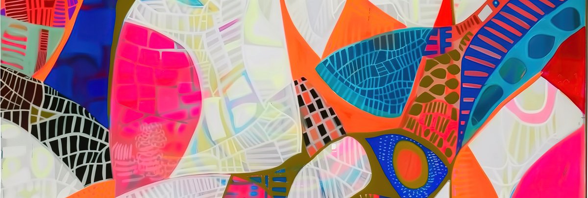 Abstract Acrylic Painting By V+V Kniazievi, 79 X 28", Fragments Of Pink Joy #2, Original Artwork