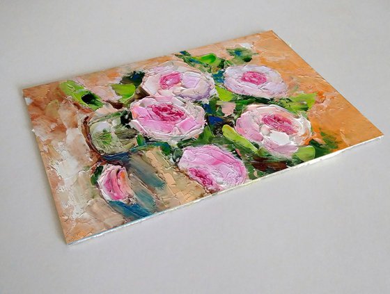 Pink Floral Painting Original Art Small Oil Artwork Flower Wall Art